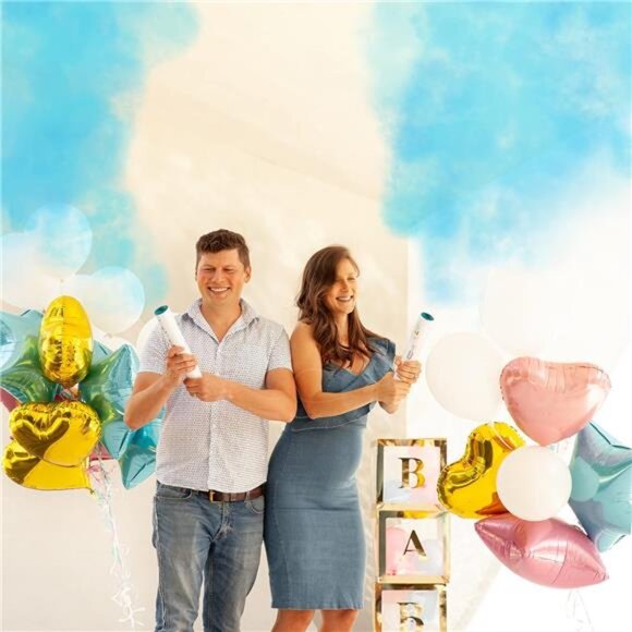 Gender Reveal Confetti Cannon - Biodegradable Powder Cannons Smoke Party Poppers - Picture 2 of 7